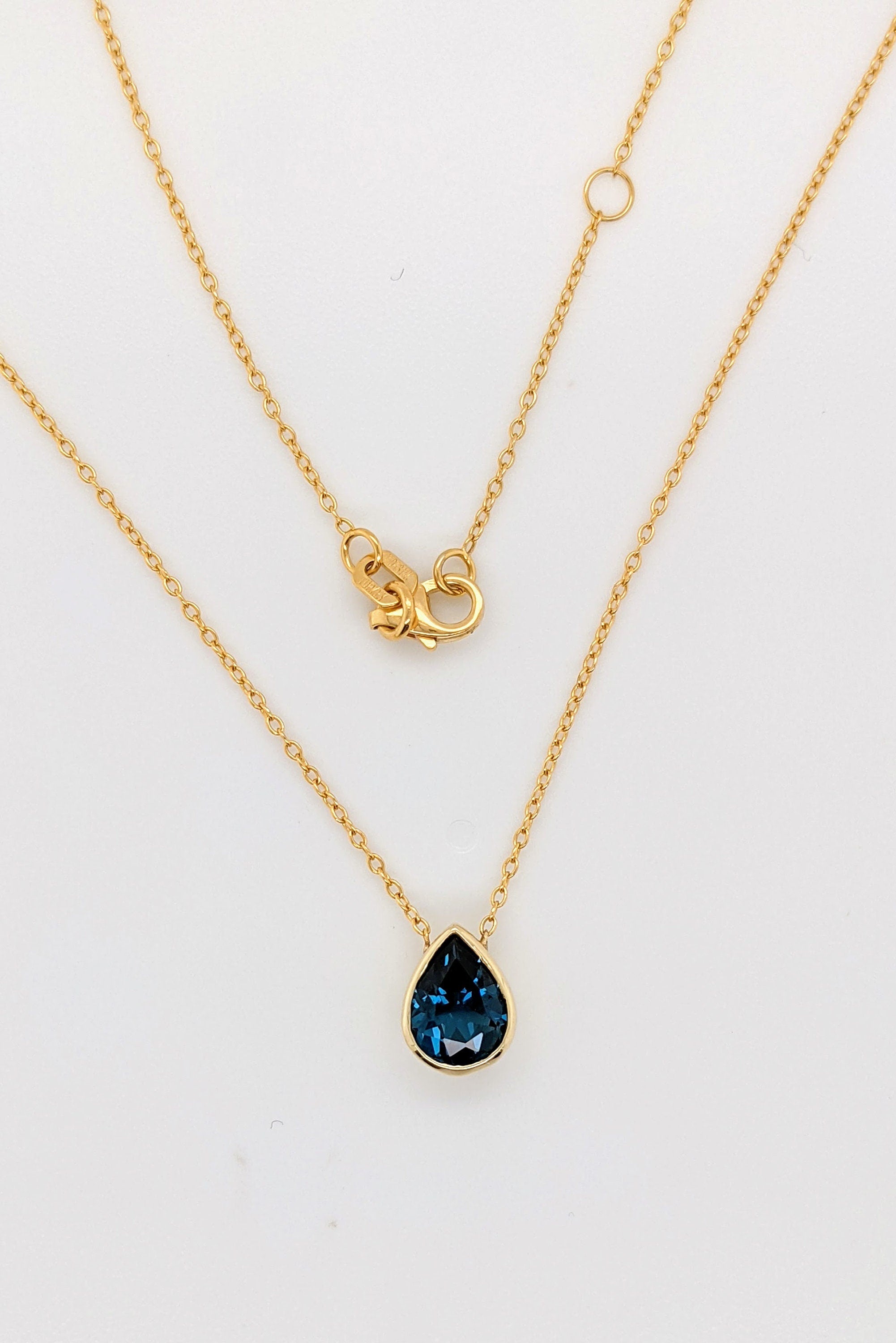 Pendants-London Blue Topaz Bezel Set Necklace in 14k Yellow Gold | Pear 9x7mm | Minimalist | Dainty Pendant | December Birthstone | Ready to Ship! - NNJGemstones