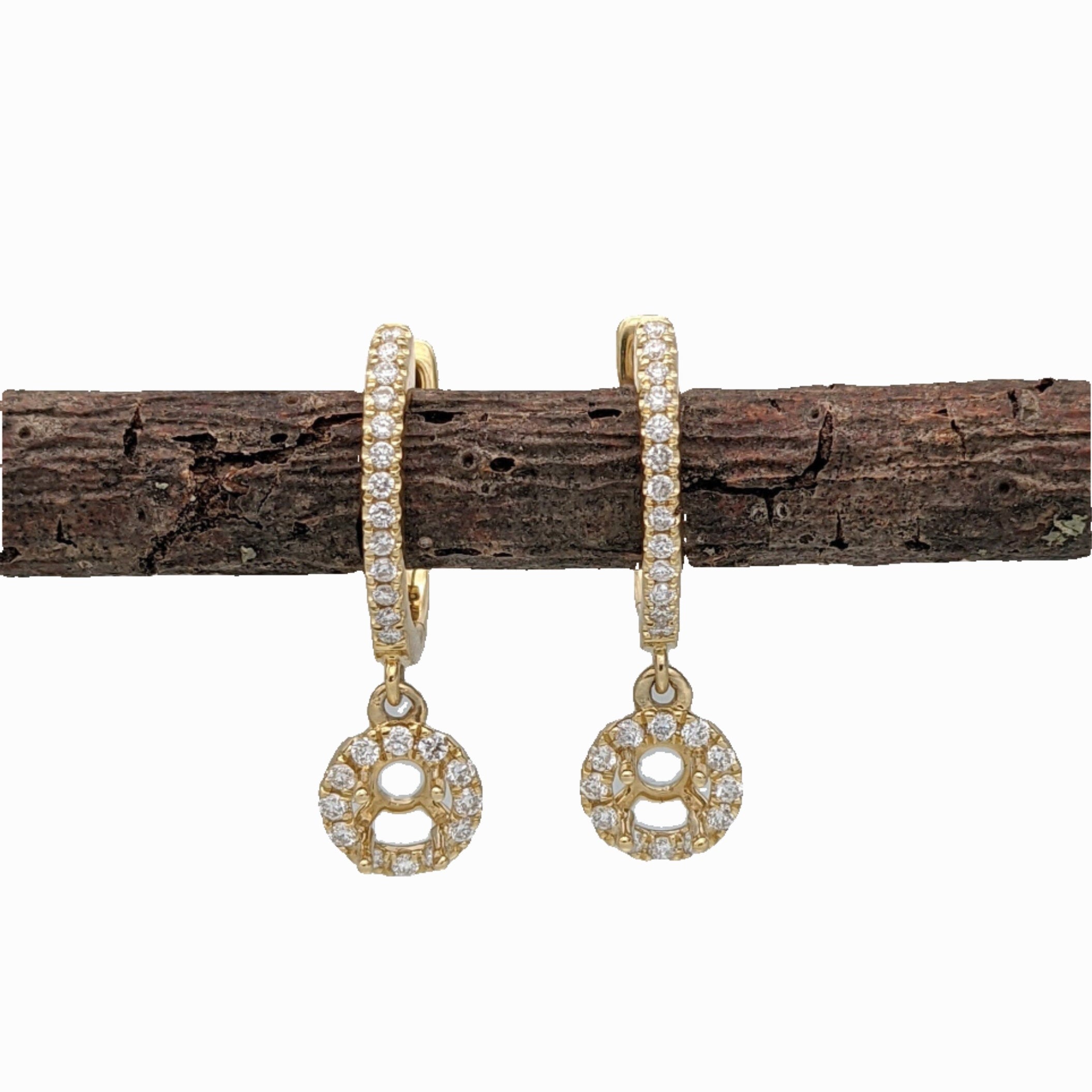 Dangle & Drop Earrings-Halo Dangle Semi Mount Earrings w Round Natural Diamond Accents in Solid 14k Gold | Round 4mm | Drop Gem Earrings | Customizable - NNJGemstones