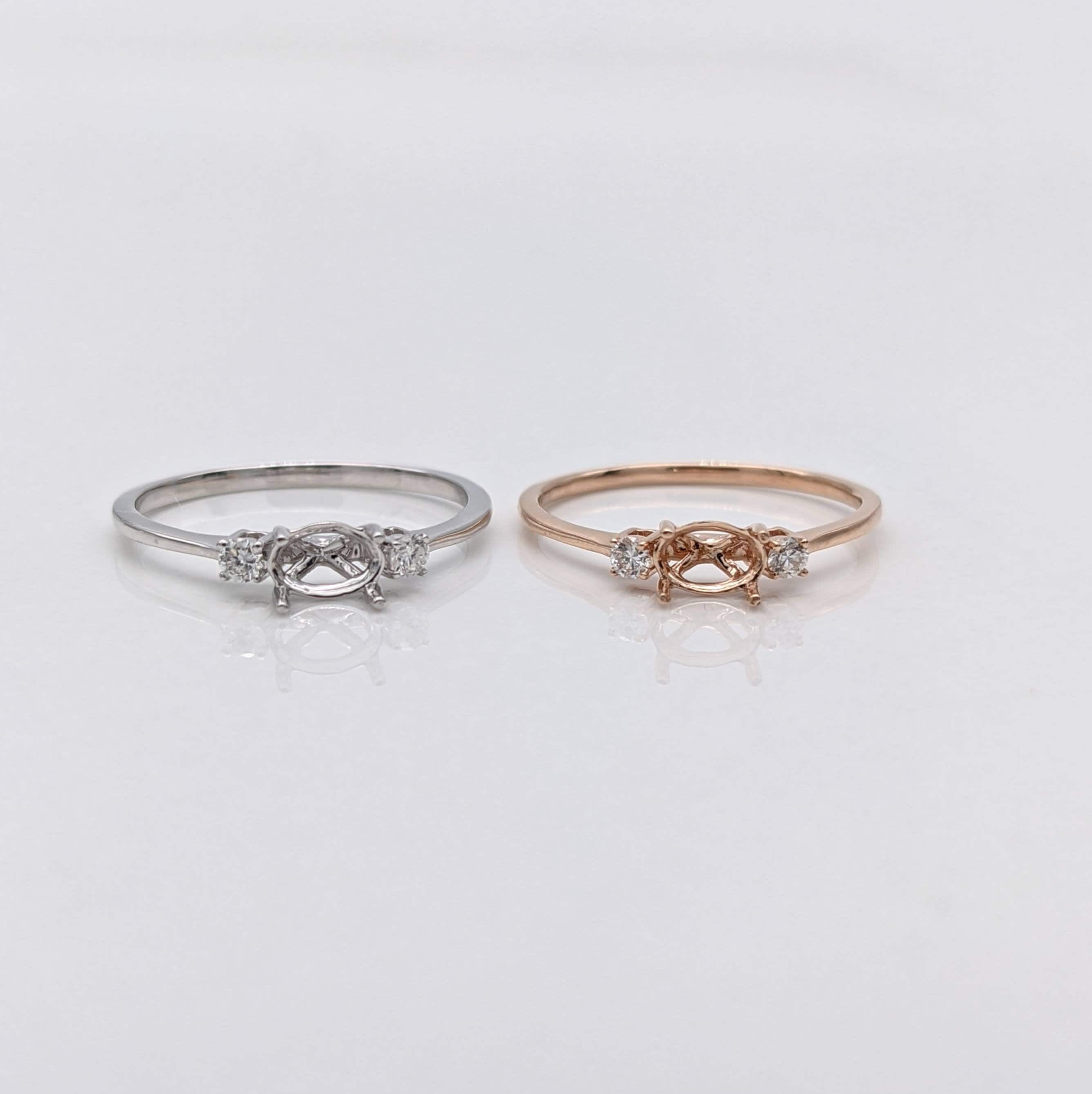 Stackable Rings-Simple East West Ring Setting W Earth Mined Diamond Accents in 14K or 18K Solid Gold | Oval 5x3 6x4 7x5 | Dainty Ring Setting | Customizable - NNJGemstones