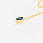 Pendants-London Blue Topaz Bezel Set Necklace in 14k Yellow Gold | Pear 9x7mm | Minimalist | Dainty Pendant | December Birthstone | Ready to Ship! - NNJGemstones