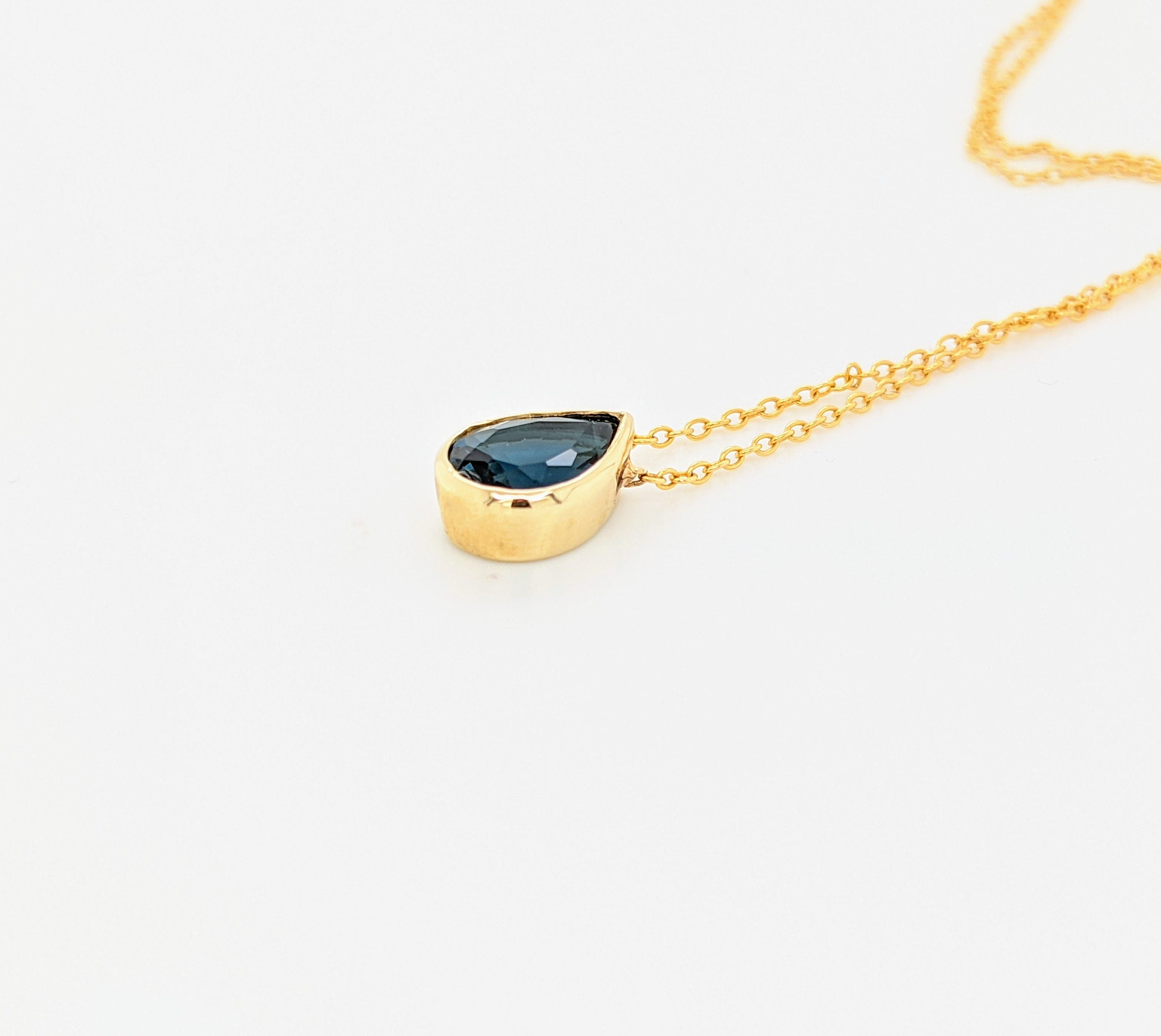 Pendants-London Blue Topaz Bezel Set Necklace in 14k Yellow Gold | Pear 9x7mm | Minimalist | Dainty Pendant | December Birthstone | Ready to Ship! - NNJGemstones