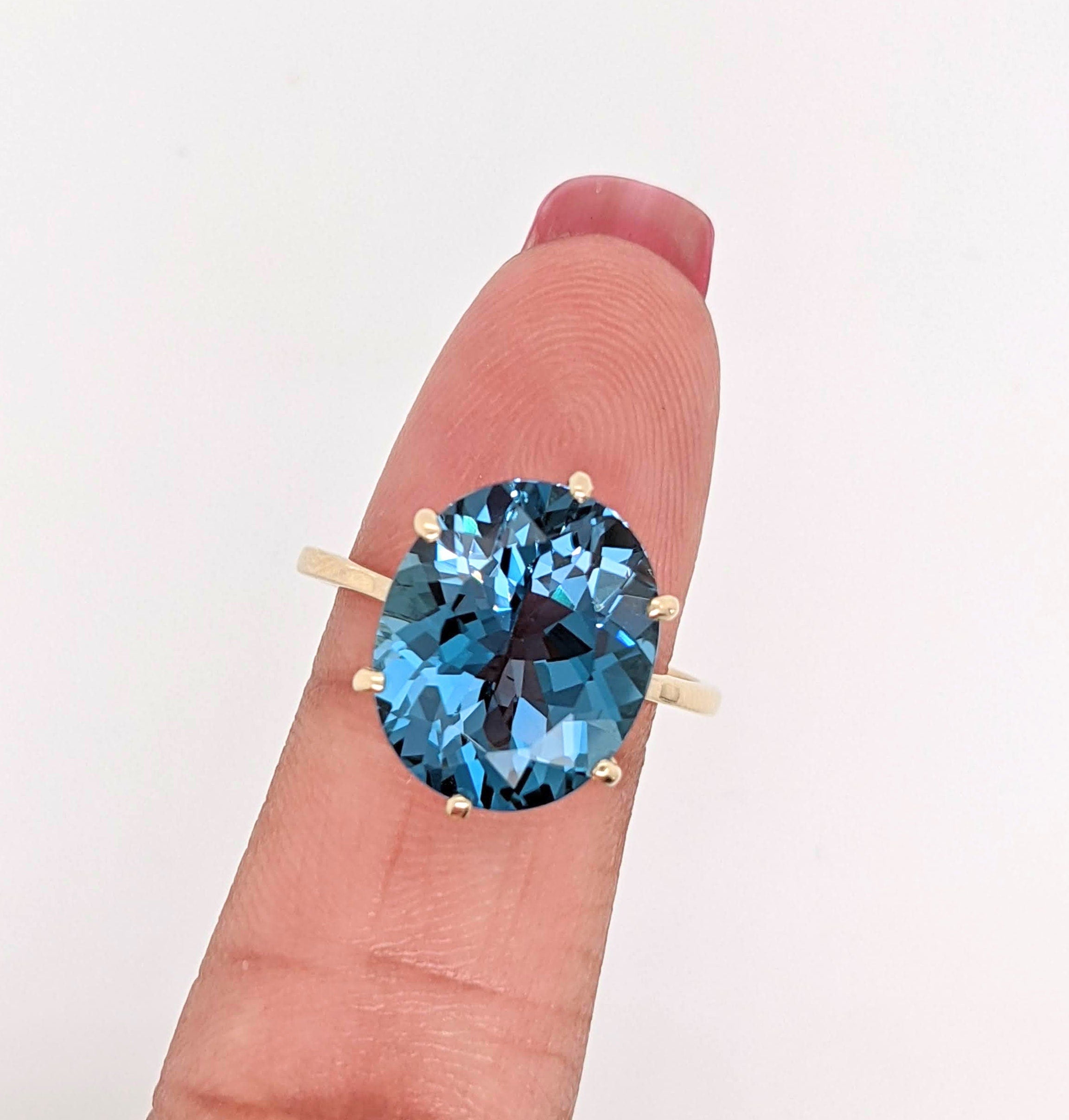 Statement Rings-London Blue Topaz Ring in Oval Setting 12x10mm in 14k White Gold, Rose Gold, and Yellow Gold / London Blue Topaz / December Birthstone - NNJGemstones