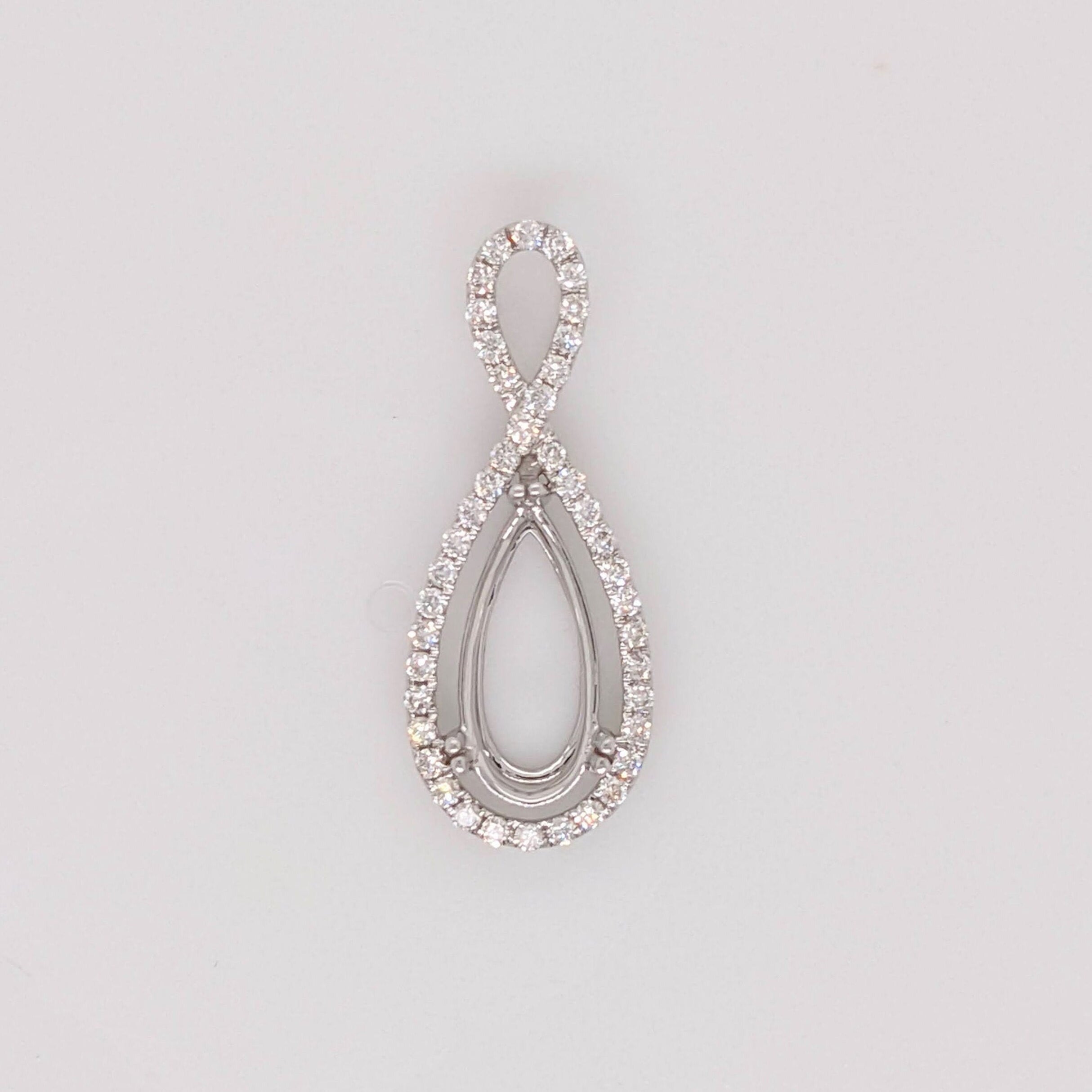 Pendants-Classic Pendant Setting with Natural Diamond Halo in 14K Solid Gold | Pear Shape 12.5x5mm | Gemstone Setting | Customizable - NNJGemstones