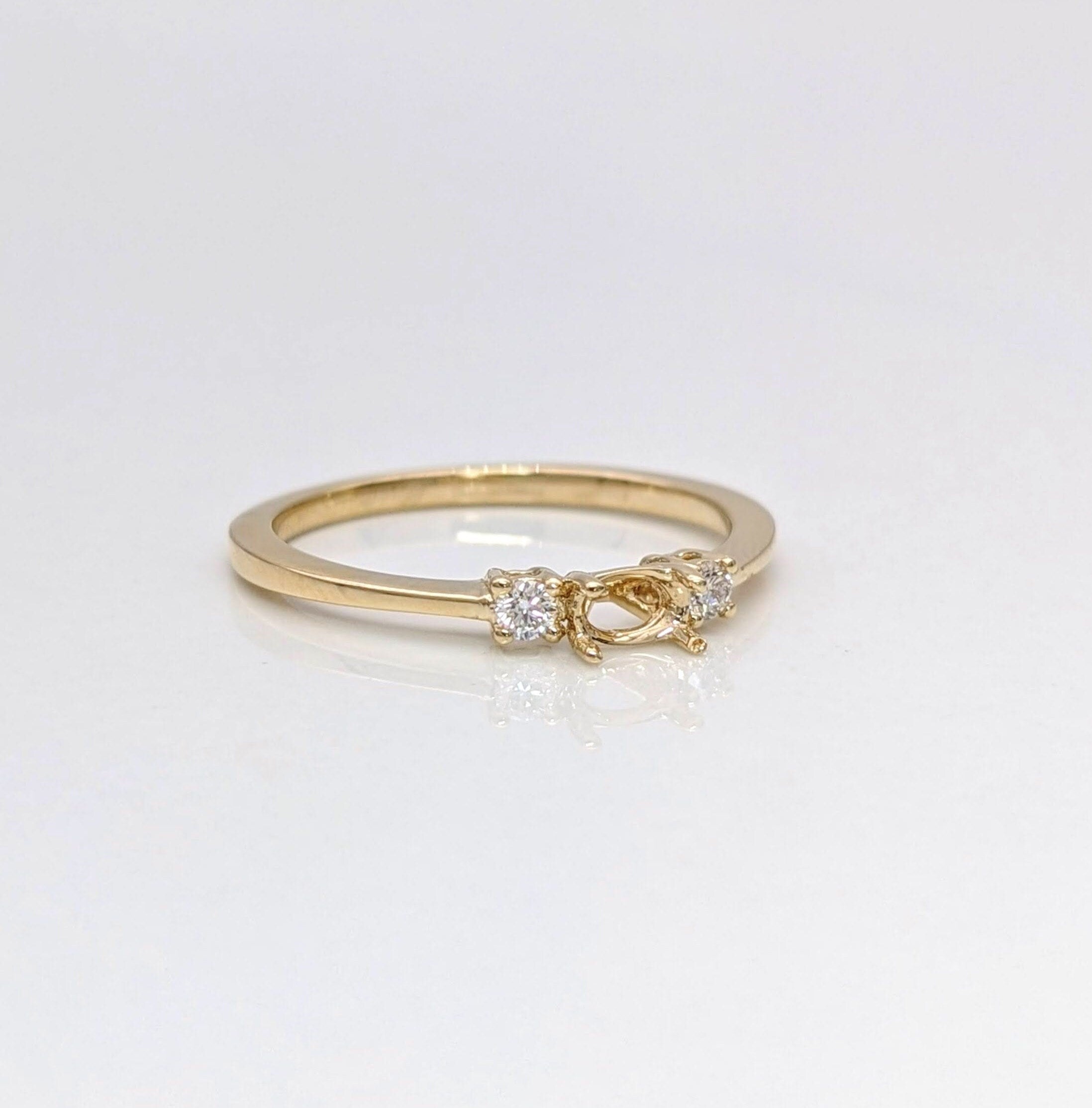 Stackable Rings-Simple East West Ring Setting W Earth Mined Diamond Accents in 14K or 18K Solid Gold | Oval 5x3 6x4 7x5 | Dainty Ring Setting | Customizable - NNJGemstones