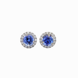 Tanzanite Diamond Halo in 14K Gold Round Earrings 6mm, Deluxe Portuguese Cut Tanzanite with AAA color/ December Birthstone