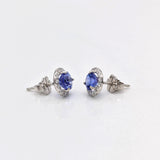 Stud Earrings-Tanzanite Diamond Halo in 14K White Gold Round Earrings 6mm, Deluxe Portuguese Cut Tanzanites with AAA color/ December Birthstone - NNJGemstones