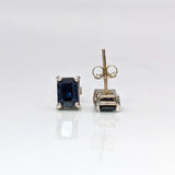 Solitaire Emerald Cut Twilight Blue Sapphire Studs