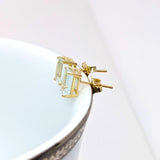 Aquamarine Solitaire Studs in Solid 14K Gold | Emerald Cut 7x5mm 8x6mm
