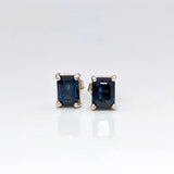 Solitaire Emerald Cut Twilight Blue Sapphire Studs