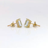 Aquamarine Solitaire Studs in Solid 14K Gold | Emerald Cut 7x5mm 8x6mm