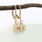 Dangle & Drop Earrings-Art Deco Lever back Drop Earring Settings w Floral Diamond Halo in 14K Solid Gold | Oval 6x4mm Mounting | Statement Dangle Jewelry | Custom - NNJGemstones