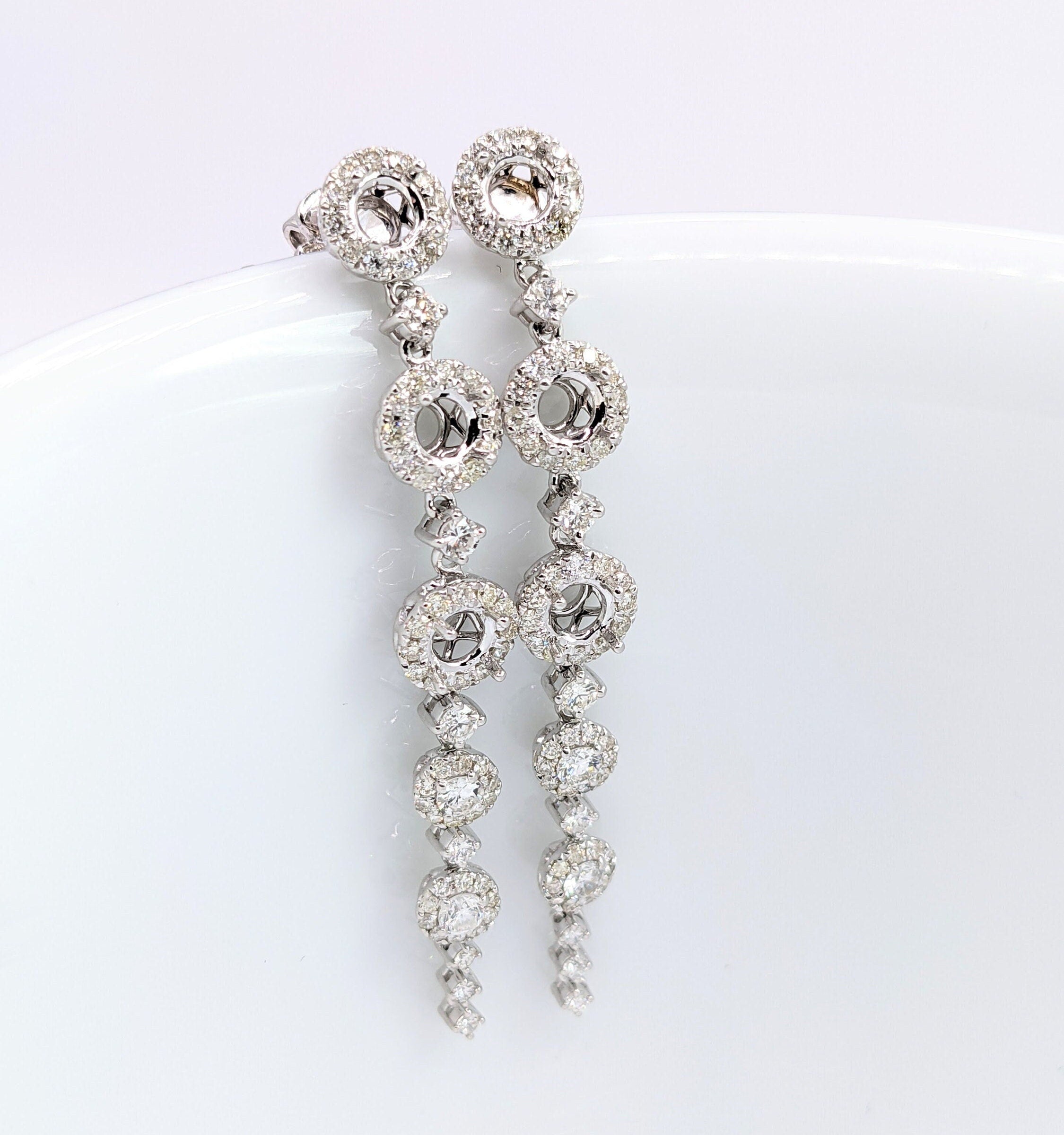 Dangle & Drop Earrings-Statement Natural Diamond Halo Dangle Earring Semi-Mounts in Solid 14k Gold | Six Round 4mm Center Stones | Heirloom | Art Deco | Custom - NNJGemstones