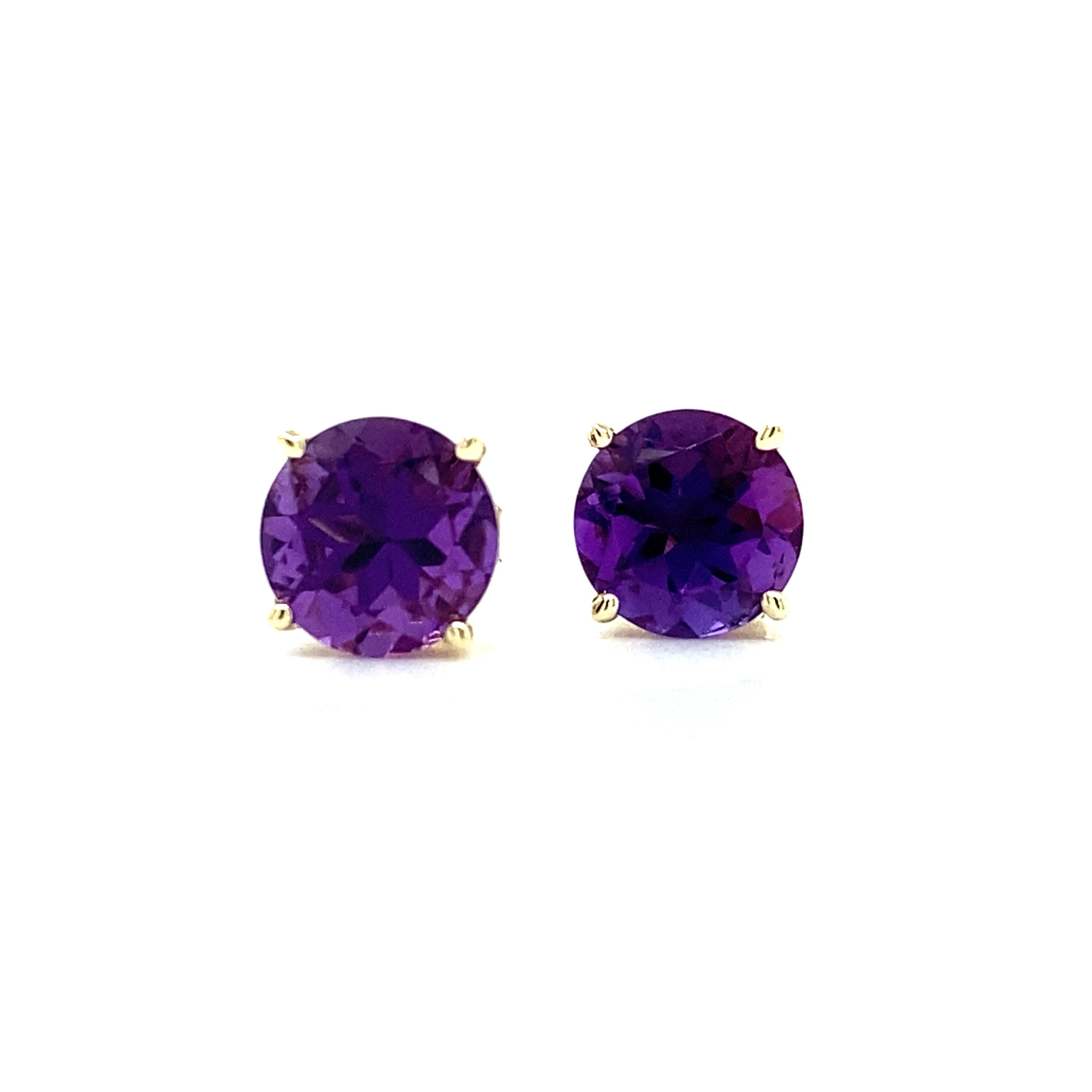 Stud Earrings-Amethyst Studs in Solid 14k White, Yellow or Rose Gold | Round 4mm 5mm 6mm 7mm | February Birthstone | 4 Prong | Daily use | Royal Purple - NNJGemstones