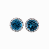 Vibrant London Blue Topaz Pave Diamond Halo Studs in 14K Gold Round 3.5cts | November Birthstone Gift | Sparkly Earrings | Daily Wear