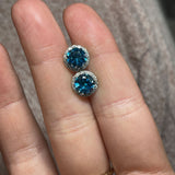 Stud Earrings-Vibrant London Blue Topaz Pave Diamond Halo Studs in 14k White Gold Round 3.5cts | November Birthstone Gift | Sparkly Earrings | Daily Wear - NNJGemstones