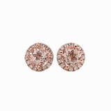 Cor de Rosa Morganite Diamond Halo Earrings 14K Gold | Round 6mm | Pink Gemstone Studs | Daily Wear Jewelry | November Birthstone | Custom