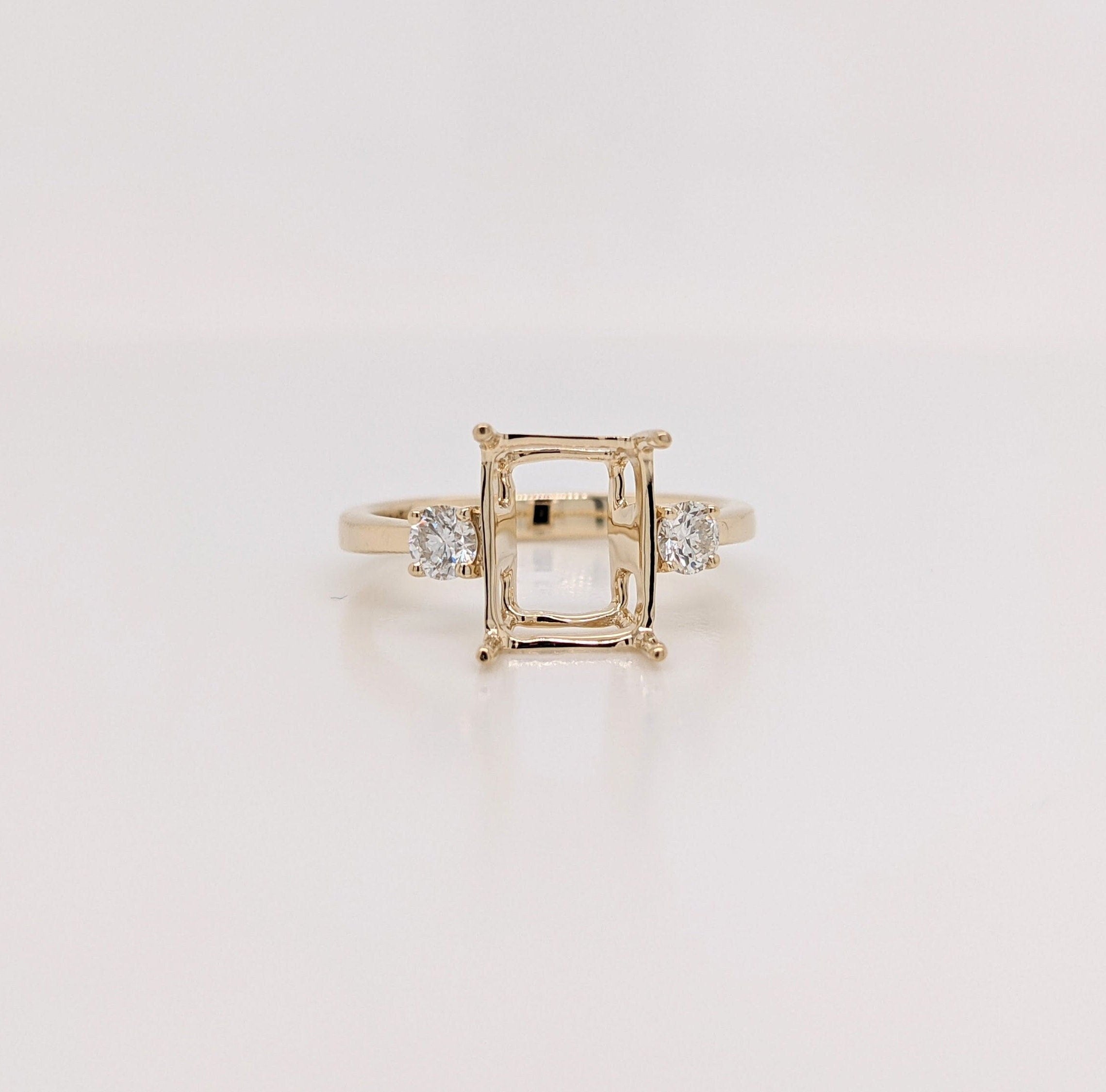 Statement Rings-Minimalist Diamond Accented Ring Setting in 14K Solid Gold | Emerald Cut 8x6 13x10 16x14 | Statement Ring | Tapered Shank | Customizable - NNJGemstones