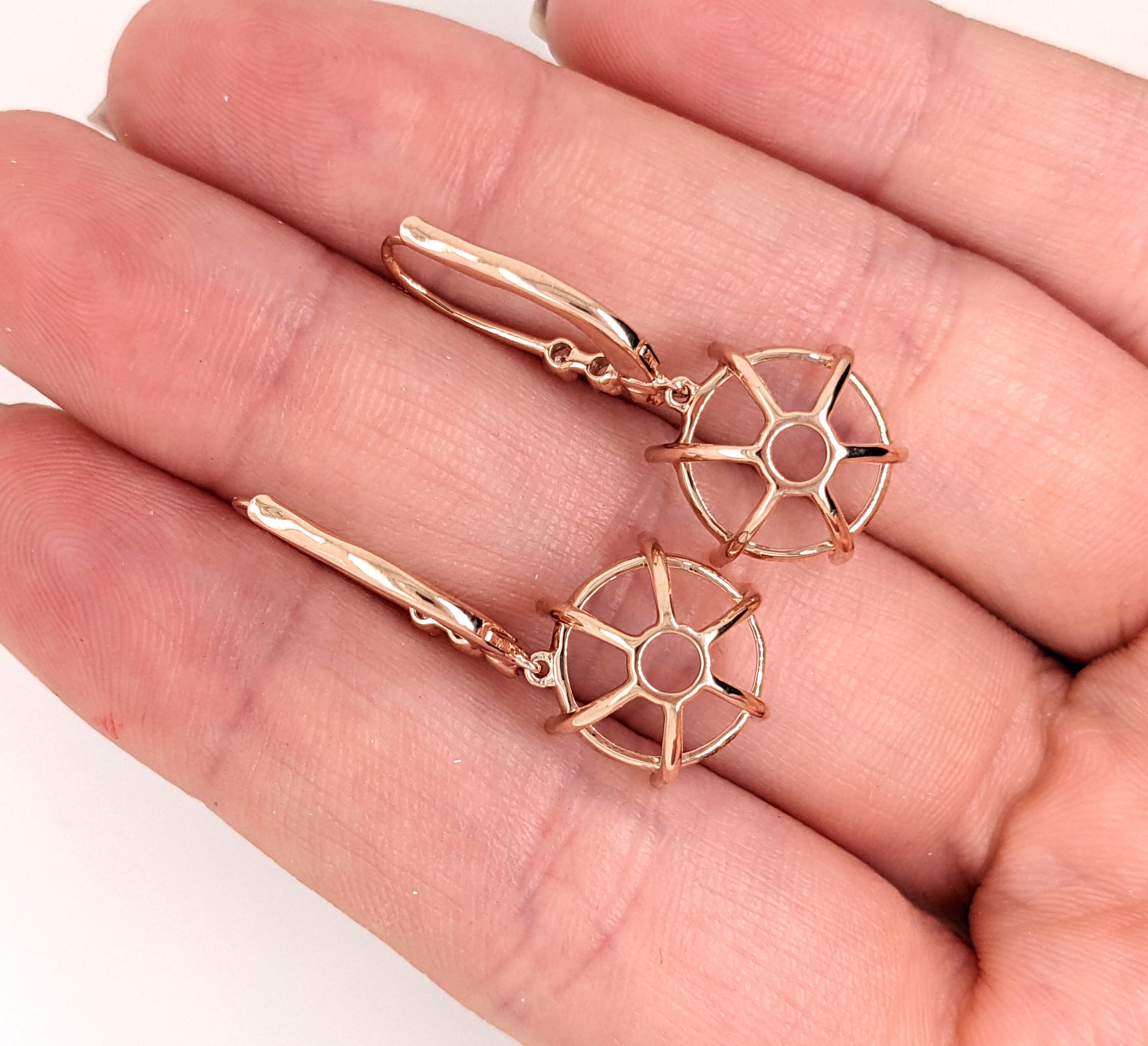 Dangle & Drop Earrings-Diamond Studded Lever Back Earring Semi-Mount in 14k Solid White, Rose, or Yellow Gold with Round Basket I 11.5mm I Dangle Earrings I Custom - NNJGemstones
