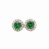 Vibrant Green Tsavorite Garnet Earrings in Solid 14K Gold w Diamond Halo | Round 5mm | January Birthstone | Gemstone Stud | Push Back