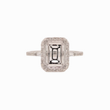 Lovely Diamond Halo Ring Setting with Accent Baguettes in Solid 14K Gold | Emerald Cut