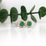 Stud Earrings-Vibrant Green Tsavorite Garnet Earrings in Solid 14K White Gold w Diamond Halo | Round 5mm | January Birthstone | Gemstone Stud | Push Back - NNJGemstones