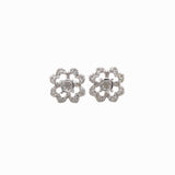 Stud Earrings-Pretty Flower Diamond Halo Stud Earring Semi Mount | Round Shape 4mm | Solid 14k Gold | Secure Push Back | Real Gold Jewelry | Customizable - NNJGemstones