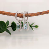 Dangle & Drop Earrings-Pretty Diamond Studded Dangle Earring Semi Mount in Solid 14K Gold | Emerald Cut or Radiant Cut 7x5mm Setting | Pave Diamond Hoop | Custom - NNJGemstones