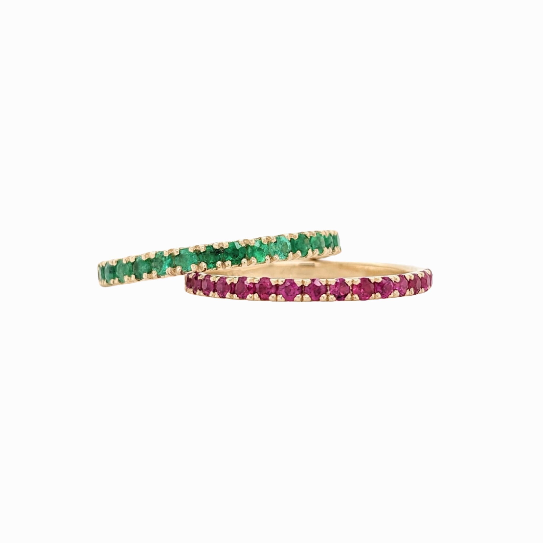 Stackable Rings-Stackable Sapphire, Emerald or Ruby Halfway Bands | Solid 14k White, Yellow or Rose Gold | Straight Shank | 1.75mm or 2mm | Gemstone Rings - NNJGemstones