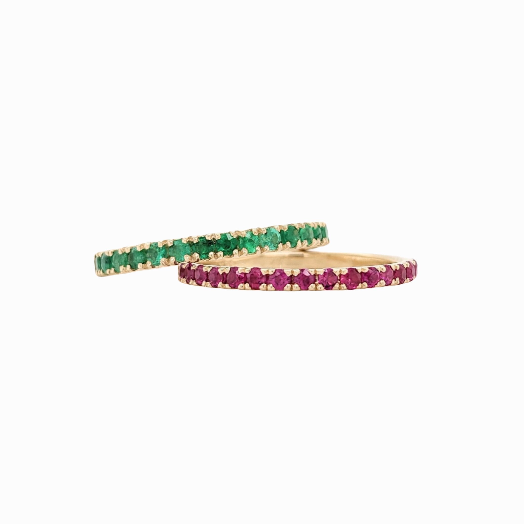 Stackable Rings-Stackable Sapphire, Emerald or Ruby Halfway Bands | Solid 14k White, Yellow or Rose Gold | Straight Shank | 1.75mm or 2mm | Gemstone Rings - NNJGemstones