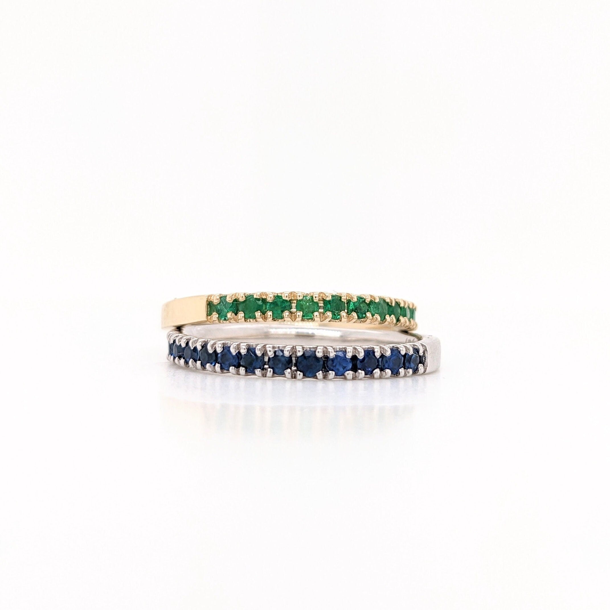 Stackable Rings-Stackable Sapphire, Emerald or Ruby Halfway Bands | Solid 14k White, Yellow or Rose Gold | Straight Shank | 1.75mm or 2mm | Gemstone Rings - NNJGemstones