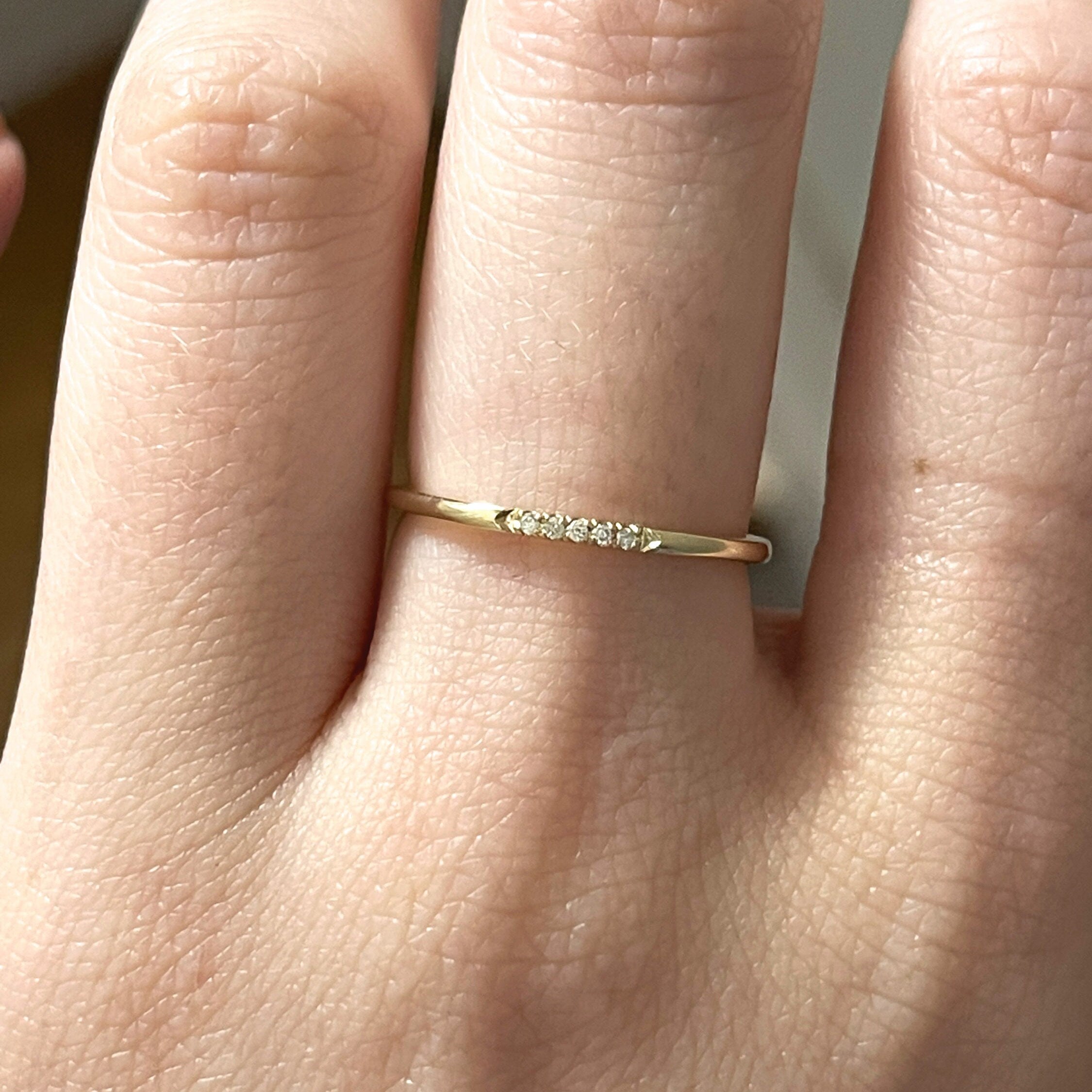 Bands-All Natural Earth Mined Diamond Band in Solid 14k Gold | Straight Band | Stackable | April Birthstone | Anniversary Band | Sizable - NNJGemstones