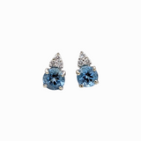 Dainty Aquamarine Stud Earring with Diamonds in 14K Solid Gold