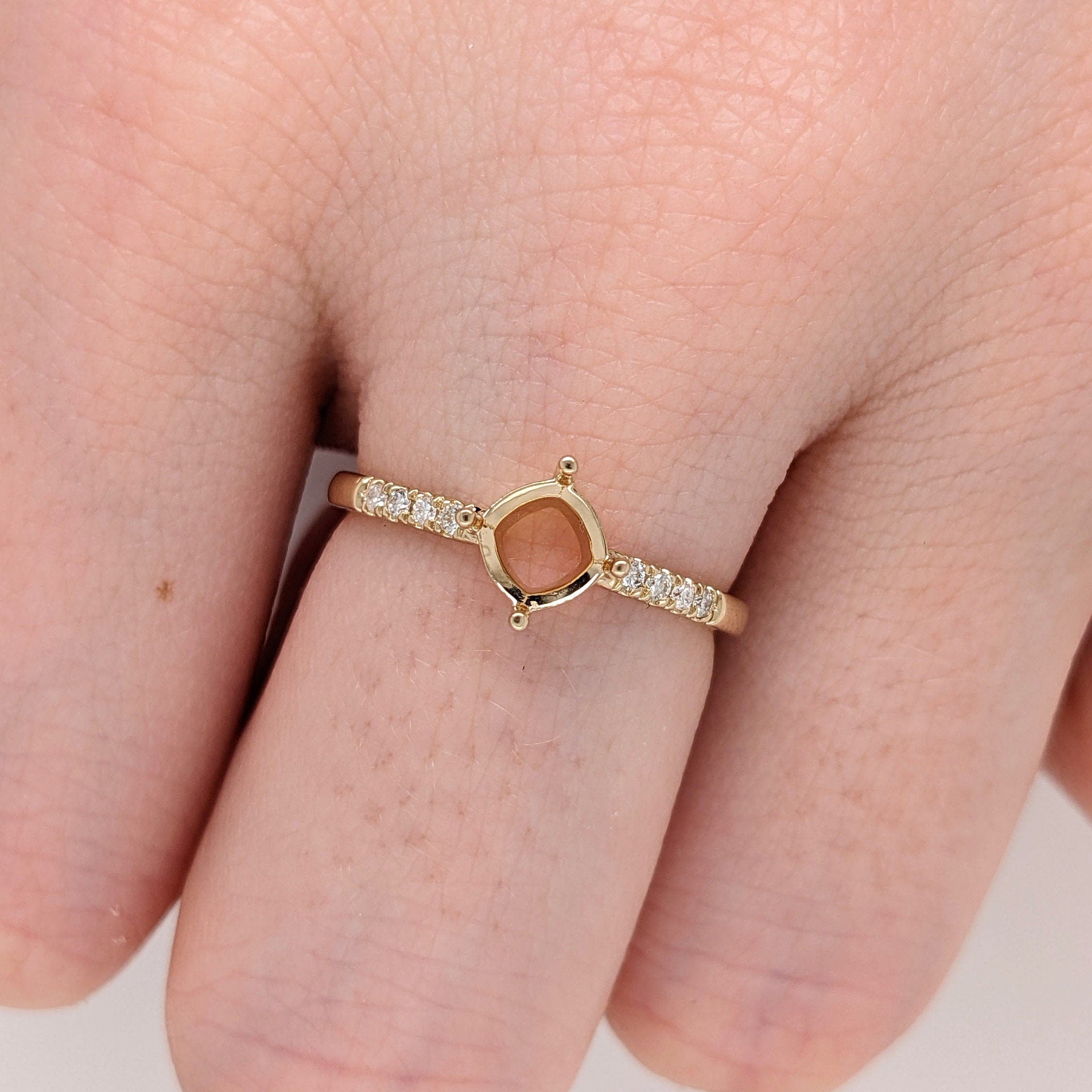 Statement Rings-Dainty Cushion Diamond Ring Semi Mount in 14K White, Yellow, or Rose Gold | 4mm 5mm 6mm 7mm 8mm | Custom Options Available! - NNJGemstones