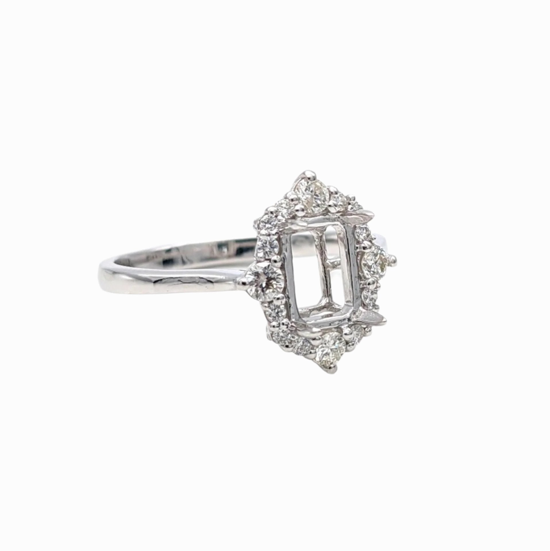 Statement Rings-Vintage Art Deco Diamond Halo Ring Semi Mount in Solid 14K Gold | 1cts 7x5 9x5 | Emerald Cut Radiant Cut | Antique Style Ring | Customizable - NNJGemstones