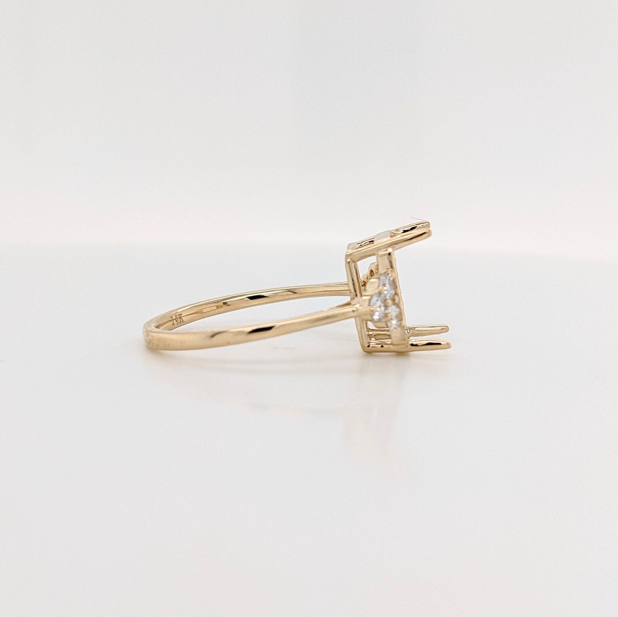 Statement Rings-Art Deco Style Ring Semi Mount in Solid 14K Gold w Diamond Accents | Emerald Cut Radiant Cut | Ring Setting | Custom Jewelry - NNJGemstones