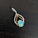 Pendants-Multi Color Ethiopian Opal Pendant in 14K Solid Gold W Diamond Accents & Diamond Studded Bail | Oval 9x7mm | Play of Fire | Customizable - NNJGemstones