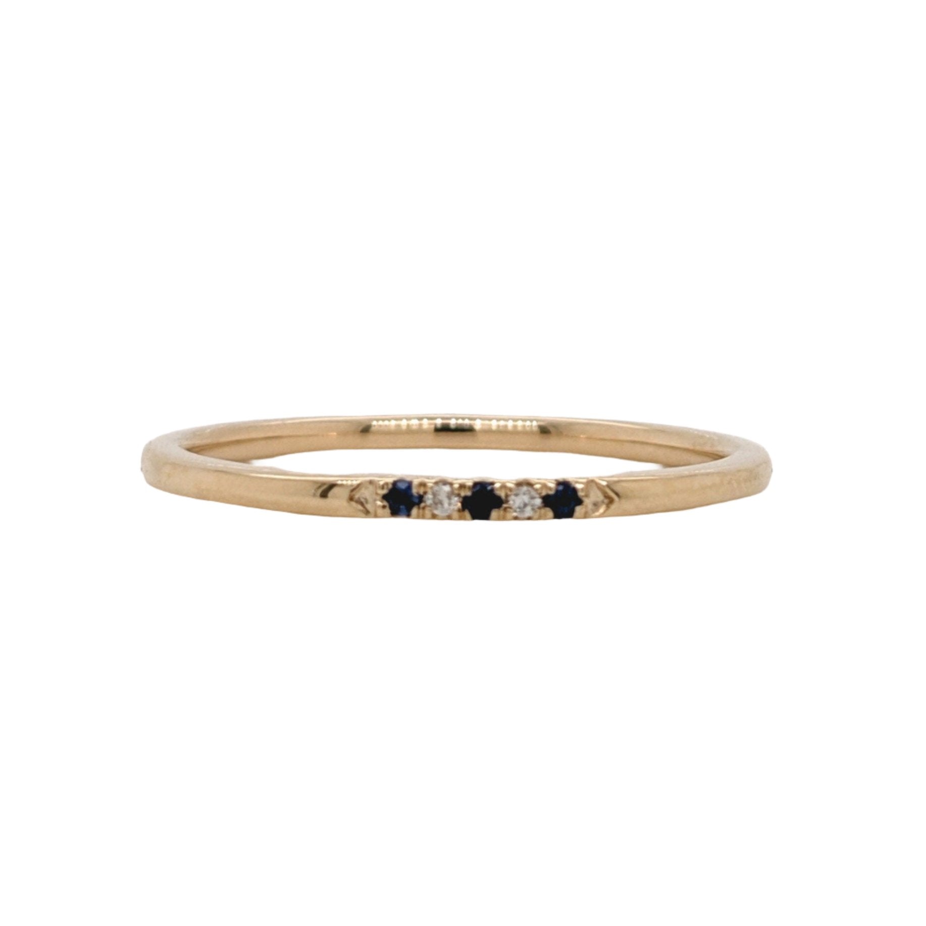 Bands-All Natural Earth Mined Blue Sapphire and Diamond Band in Solid 14k Yellow Gold | Straight Band | Stackable | September Birthstone | Sizable - NNJGemstones