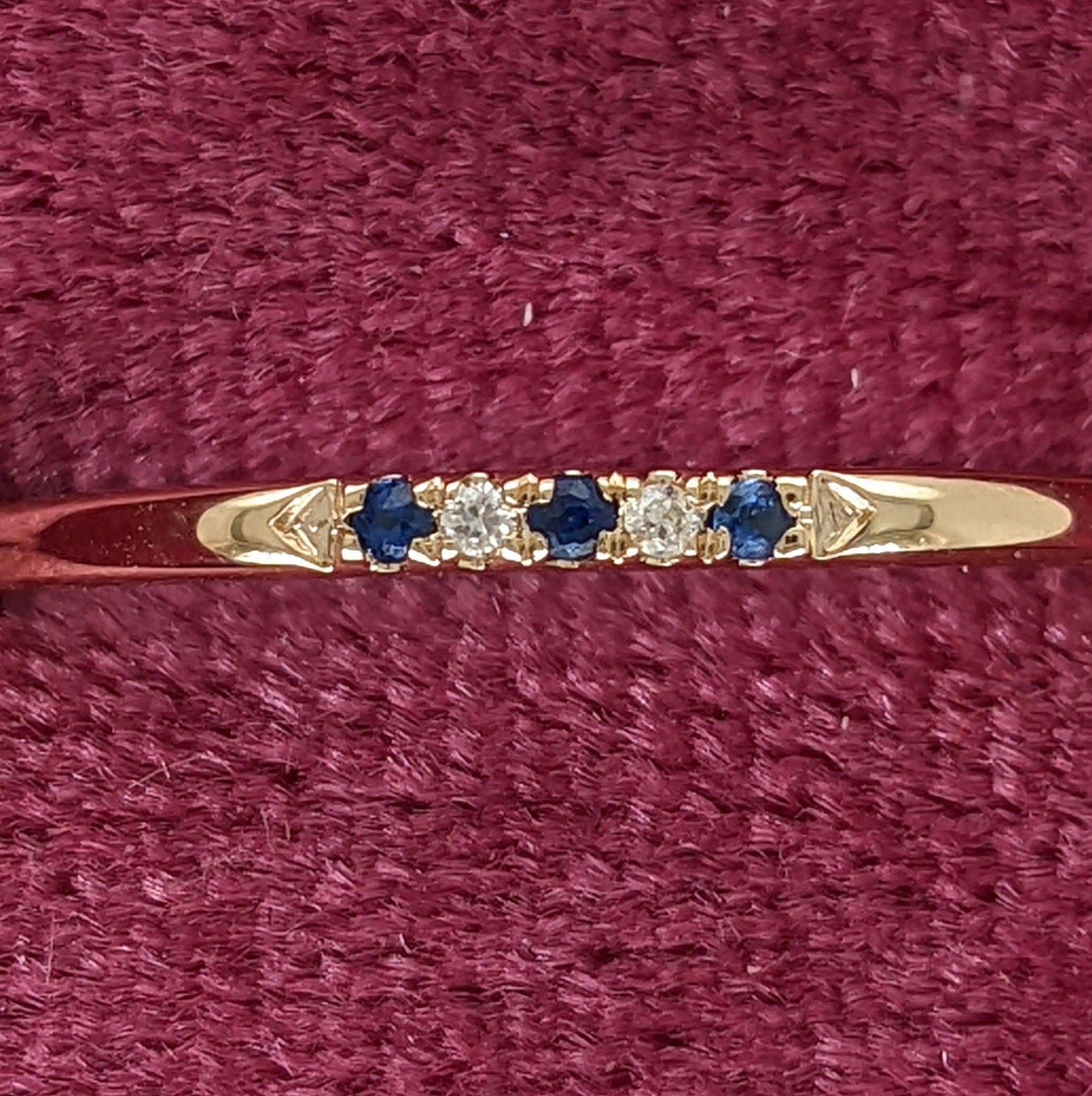 Bands-All Natural Earth Mined Blue Sapphire and Diamond Band in Solid 14k Yellow Gold | Straight Band | Stackable | September Birthstone | Sizable - NNJGemstones