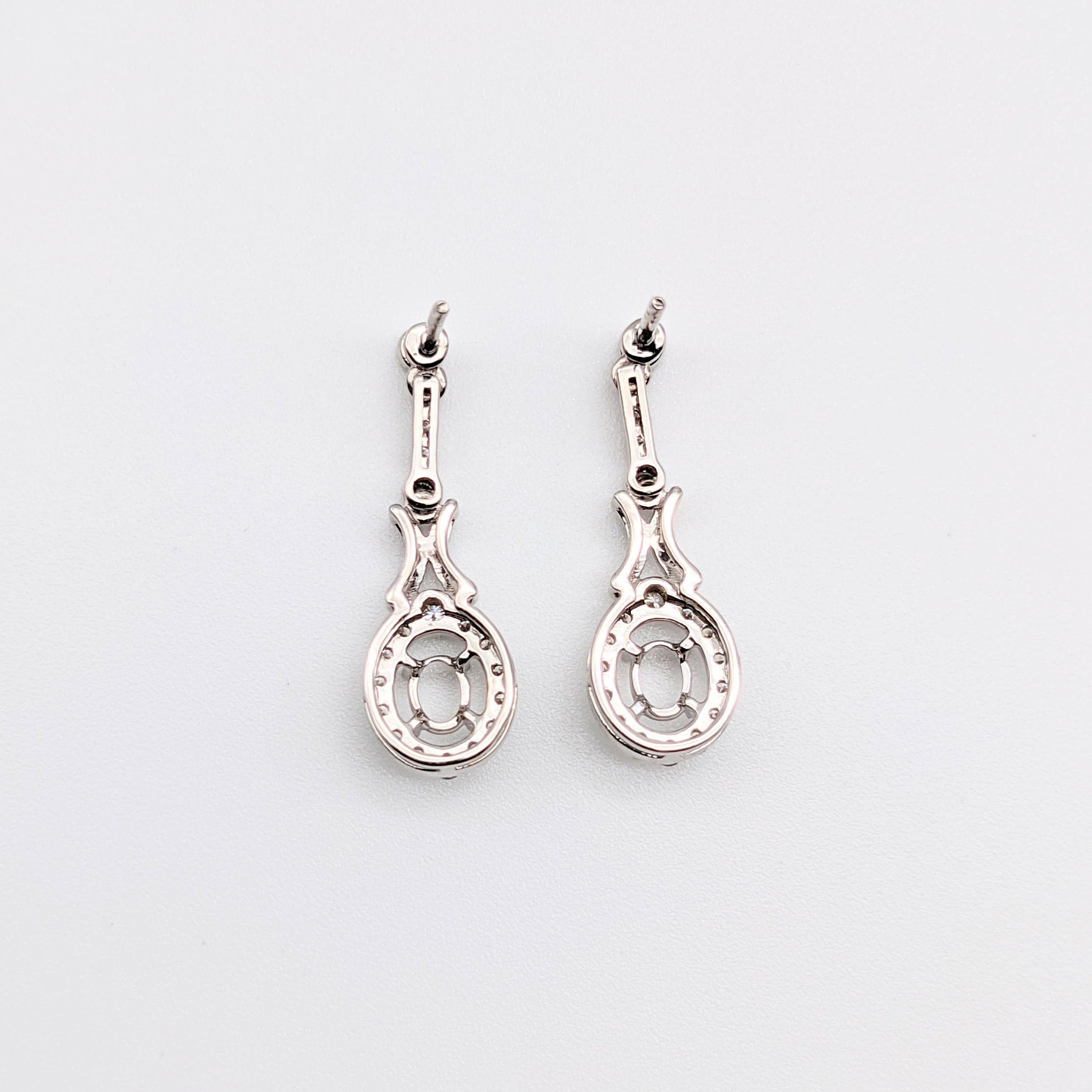 Dangle & Drop Earrings-Lovely Natural Diamond Dangling Earring Semi Mounts in Solid 14k Gold | 5x3.5mm Oval Center Setting | Gemstone Stone Setting | Customizable - NNJGemstones