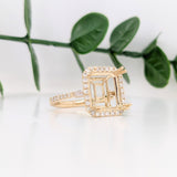 Engagement Rings-Lovely Diamond Halo Ring Setting with Accent Baguettes in Solid 14k White, Yellow or Rose Gold | Emerald Cut 7x5mm 8x6mm 9x7mm 10x8mm 11x9mm - NNJGemstones