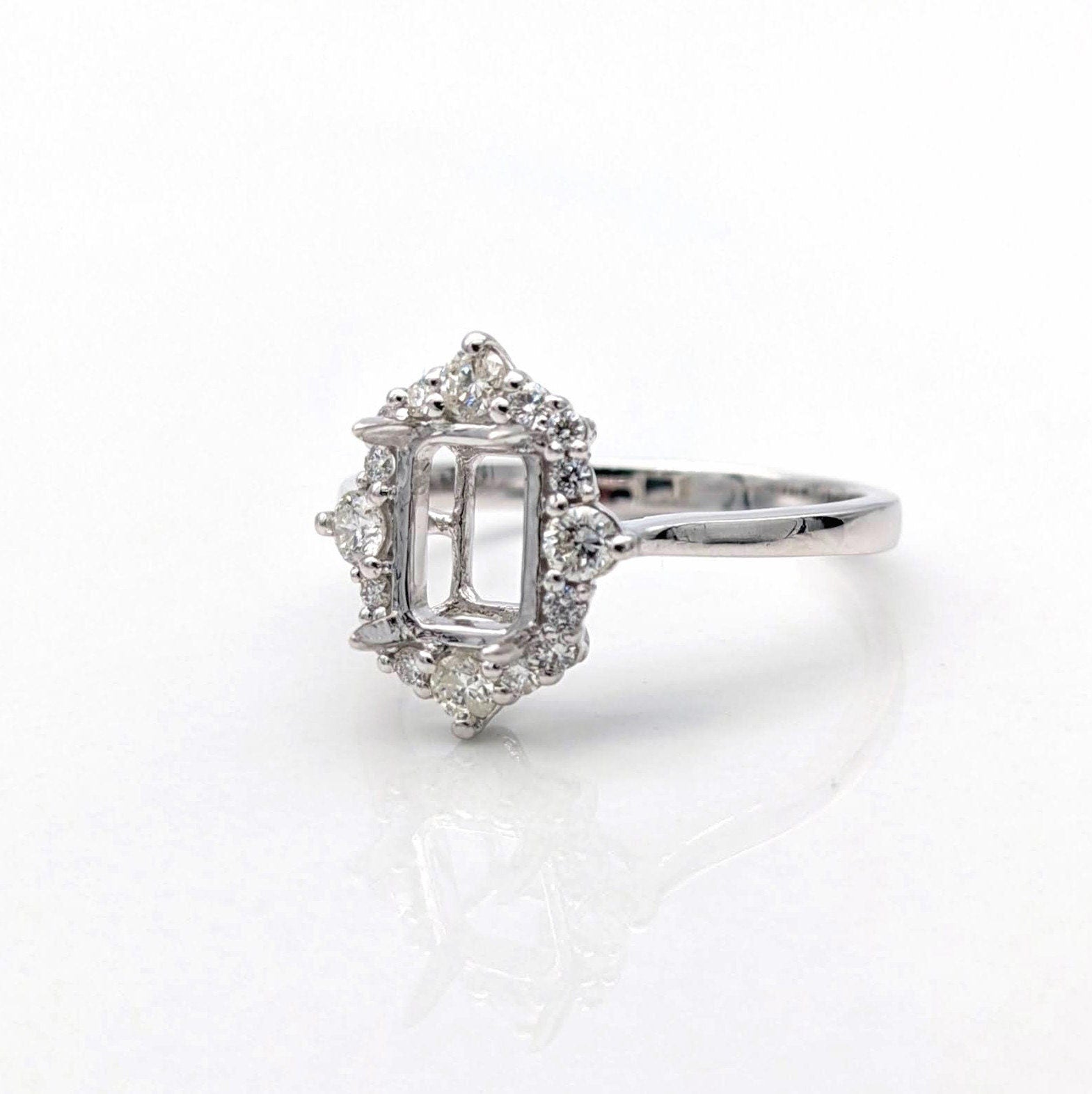 Statement Rings-Vintage Art Deco Diamond Halo Ring Semi Mount in Solid 14K Gold | 1cts 7x5 9x5 | Emerald Cut Radiant Cut | Antique Style Ring | Customizable - NNJGemstones