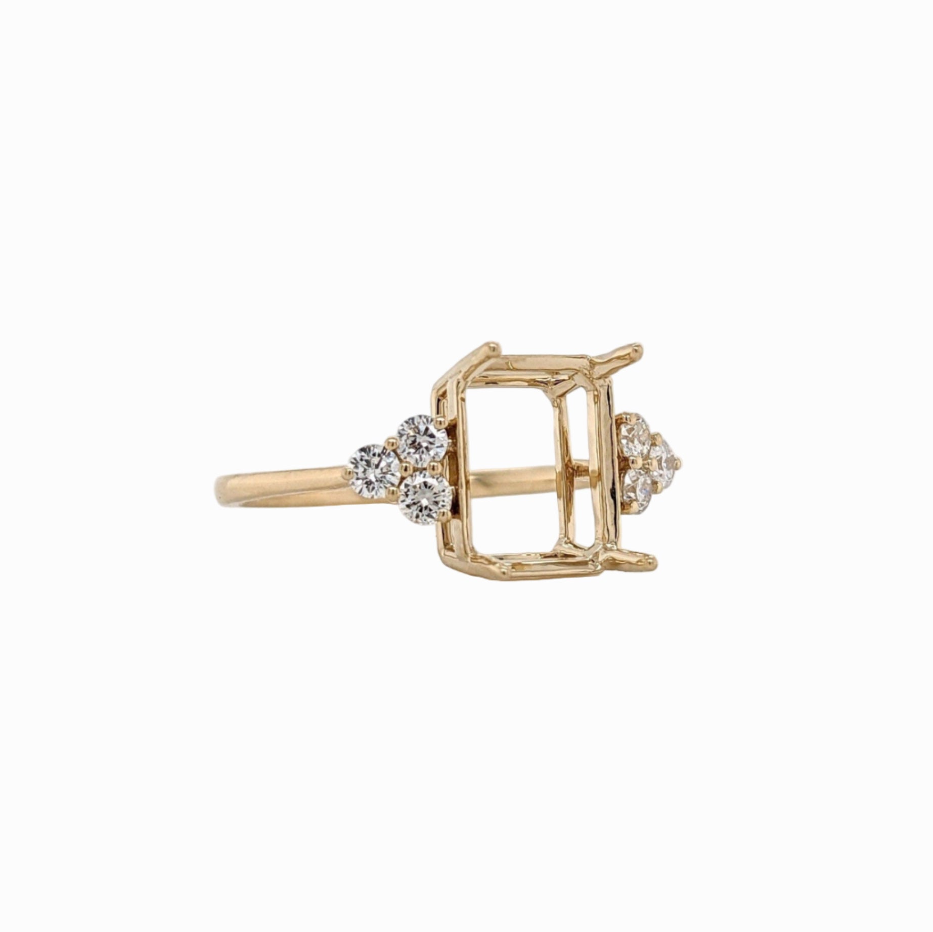 Statement Rings-Art Deco Style Ring Semi Mount in Solid 14K Gold w Diamond Accents | Emerald Cut Radiant Cut | Ring Setting | Custom Jewelry - NNJGemstones