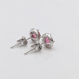 Stud Earrings-Bright Pink Tourmaline & Diamond Halo Studs in 14k White Gold | Round 4mm Rubellite Earrings | October Birthstone | Bubblegum Pink | Custom - NNJGemstones