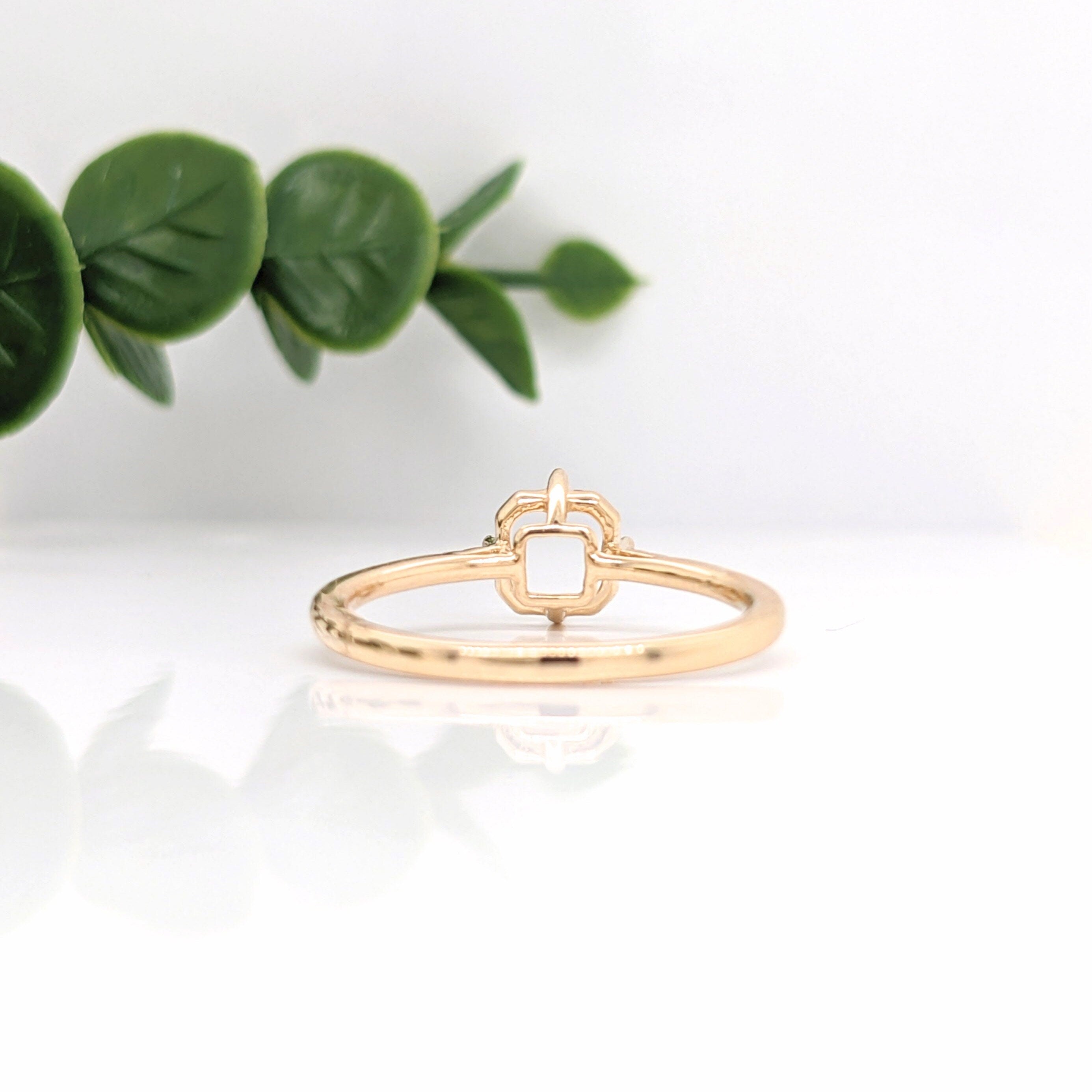 Statement Rings-Minimal Ring Setting in 14K Gold with a dainty diamond band | Asscher Cut 6mm | Compass Prongs | Minimalist | Dainty Ring | Customizable - NNJGemstones