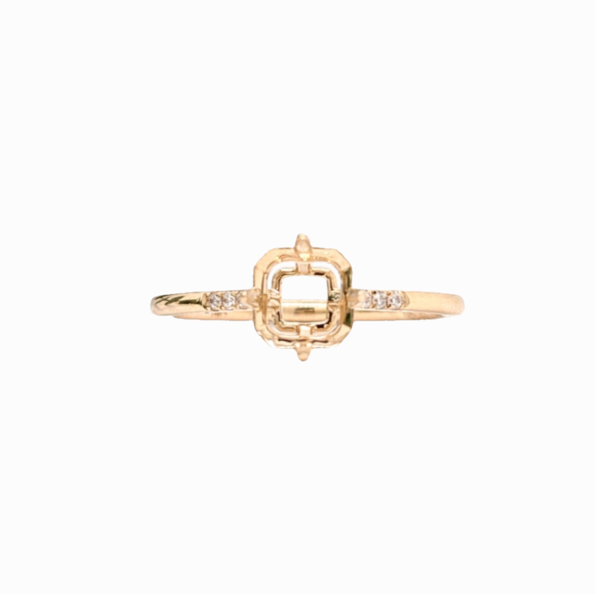 Statement Rings-Minimal Ring Setting in 14K Gold with a dainty diamond band | Asscher Cut 6mm | Compass Prongs | Minimalist | Dainty Ring | Customizable - NNJGemstones