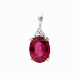 Classy AAA Red 1.9ct Madagascar Ruby Pendant in Solid 14K Gold w Three Earth Mined Accent Diamonds | Oval 10x8mm | Slide Pendant | Ruby Necklace