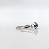 Statement Rings-Trillion Sapphire Ring Accented w Natural Diamond Baguettes in Solid 14k White Gold | Open Gallery | Cathedral Shank | 5x6mm - NNJGemstones