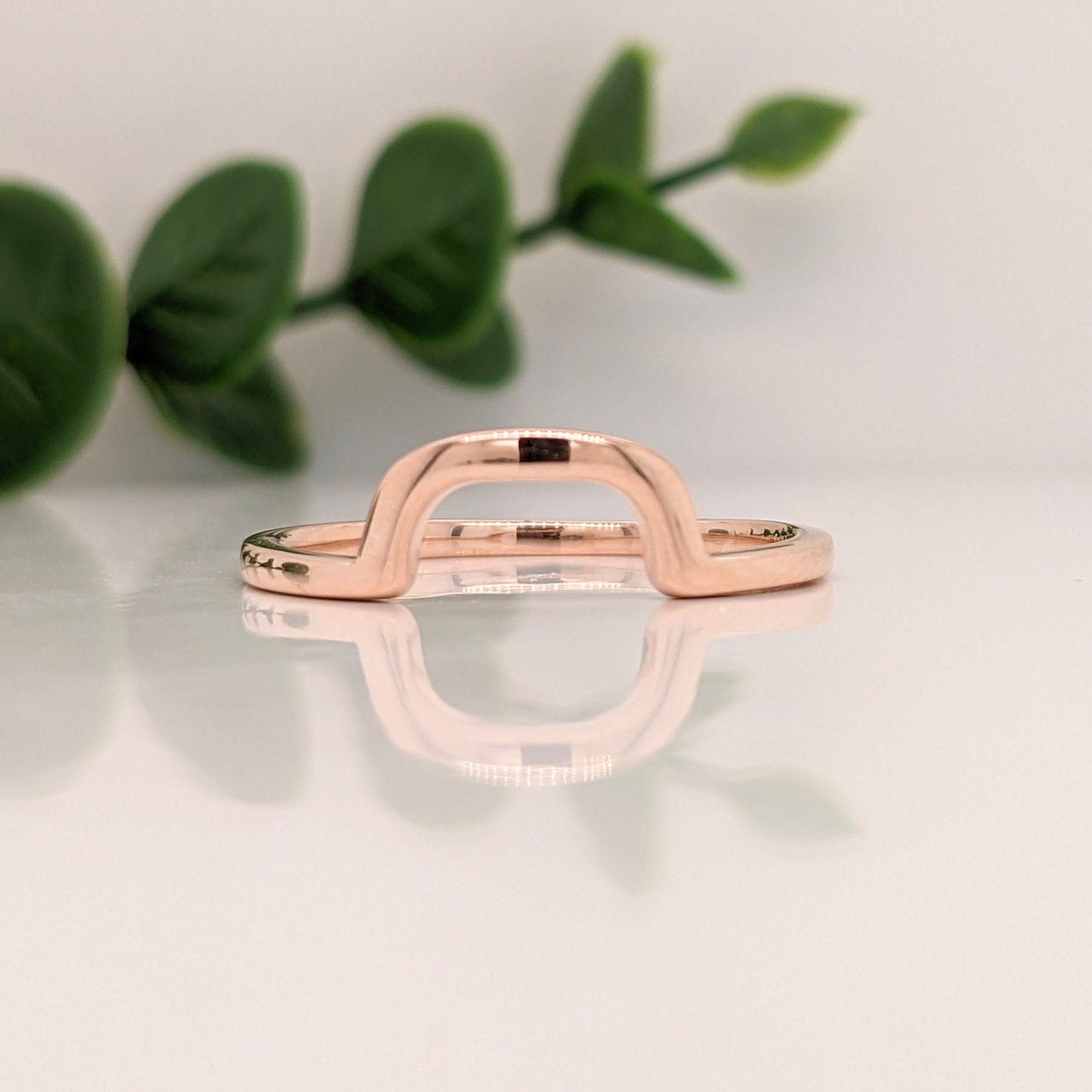 Wedding Bands-Minimalist Solid 14k Gold Curved Wedding Band | Stacking Band | Custom Made to Stack with Your Ring | Geometric | Engagement | Ring Enhancer - NNJGemstones