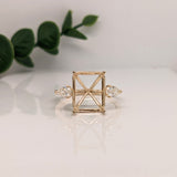 Engagement Rings-Elegant Trinity Ring Semi Mount | Large Pear Diamond Accents | 14K Gold | Emerald Cut 11x9mm | 4 prong | Gemstone Setting | Customizable - NNJGemstones