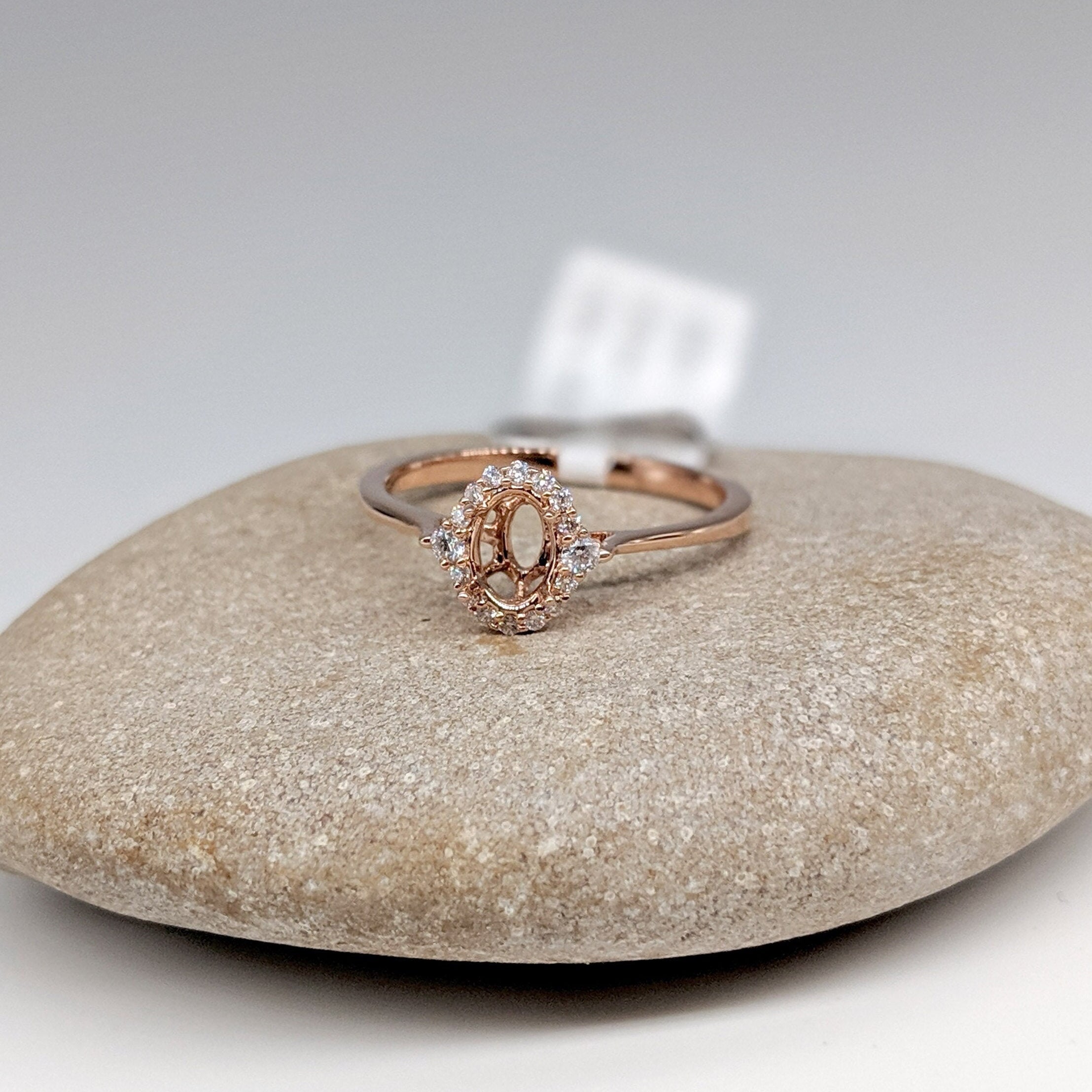 Statement Rings-Petite Ring Setting W Natural Diamond Halo in 14K Solid Gold | Oval Shape 5x3 6x4 7x5 | Daily Wear Jewelry | Promise Ring | Customizable - NNJGemstones